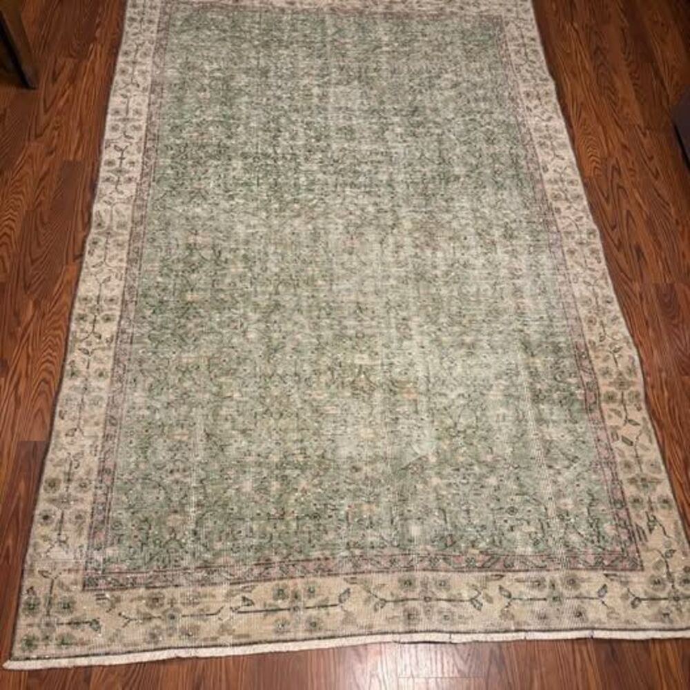 Vintage Muted Green Turkish Oushak Rug | 5.1’ x 7.6’